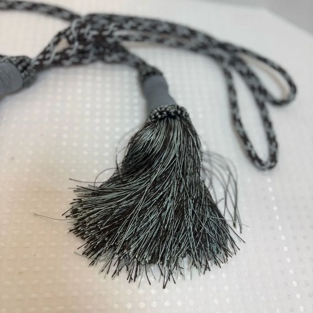 Elegant Braided Gray-Blue and Brown Tassel Drapery Curtain Tiebacks